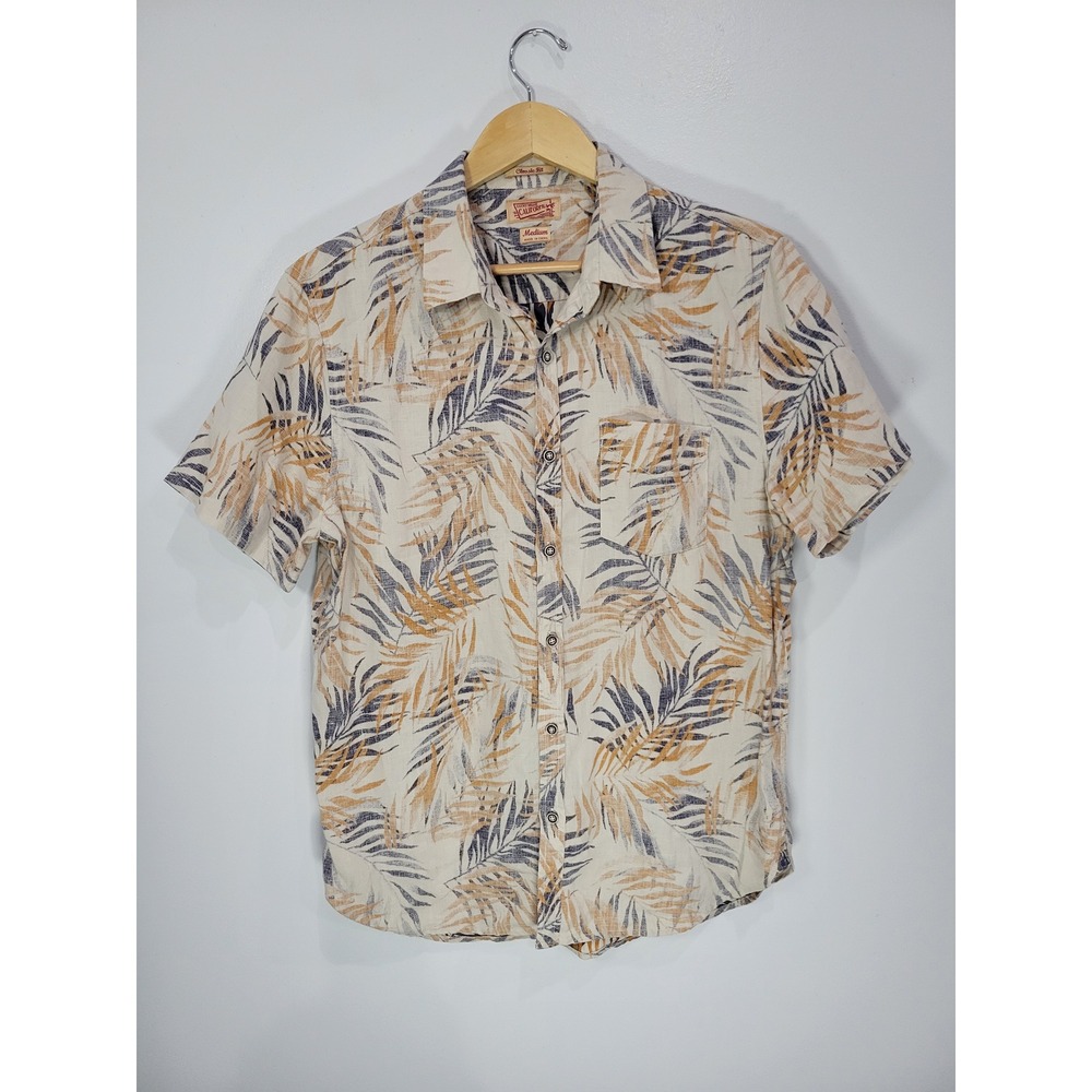 Lucky Brand‎ Mens Medium Classic Fit Cotton Reverse Print Tropical Palm Shirt